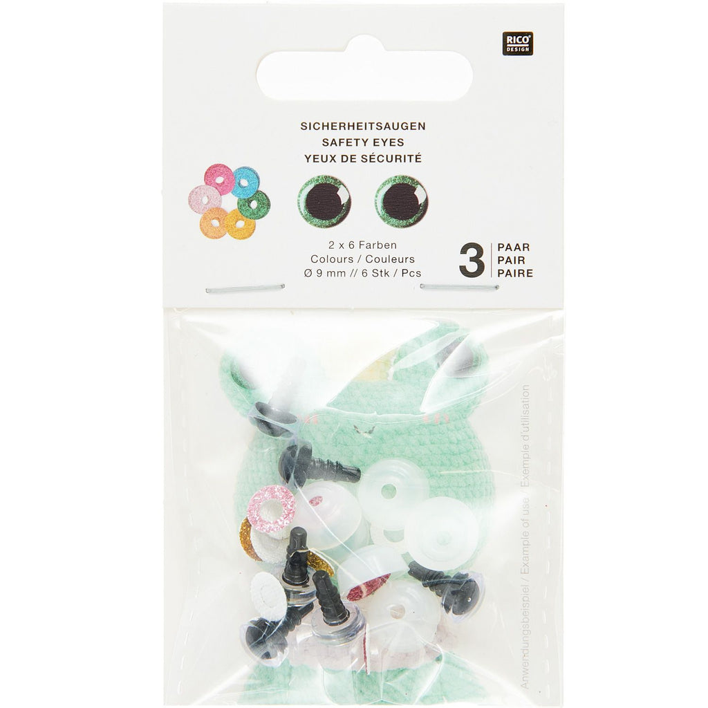Rico Safety Eye Set for Cuddly Toys - 6 colours - 3 pairs 9mm