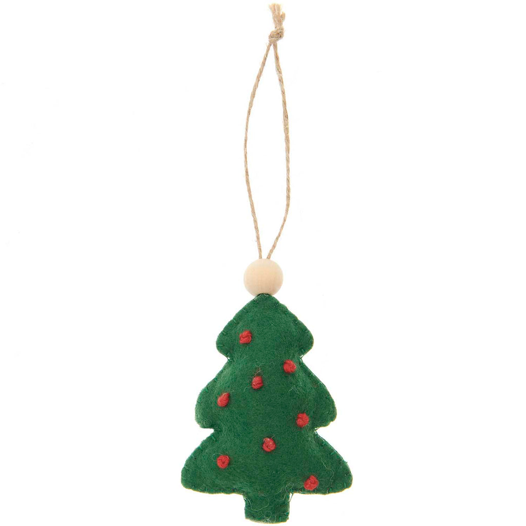 Rico Felt Green Christmas Tree Wooden Ball - Hanging Decoration