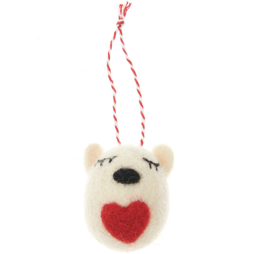 Rico Felt Bear with Red Heart - Hanging Decoration