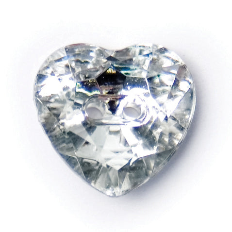 12mm: 2-Hole: Faceted Heart Shaped Acrylic Button: Clear