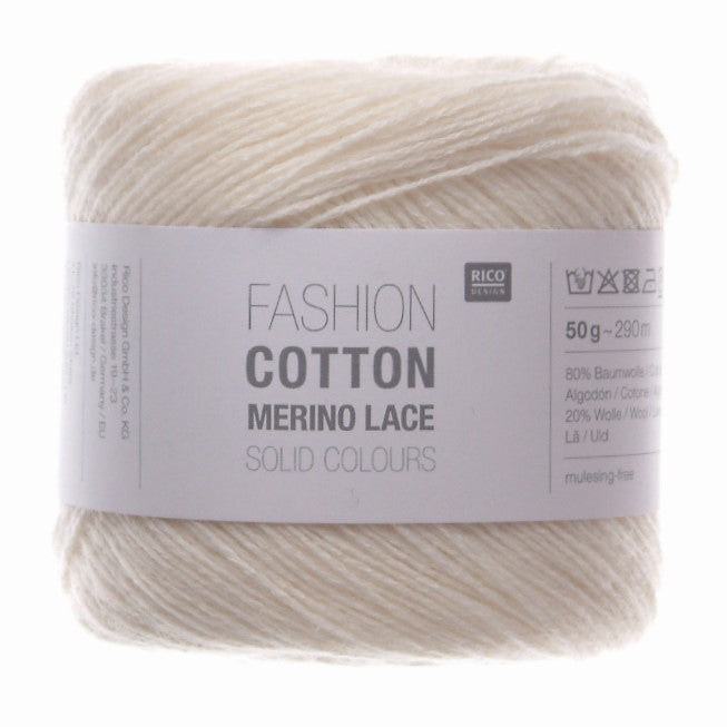 Rico Fashion Cotton Merino Lace Solid Colours 50g