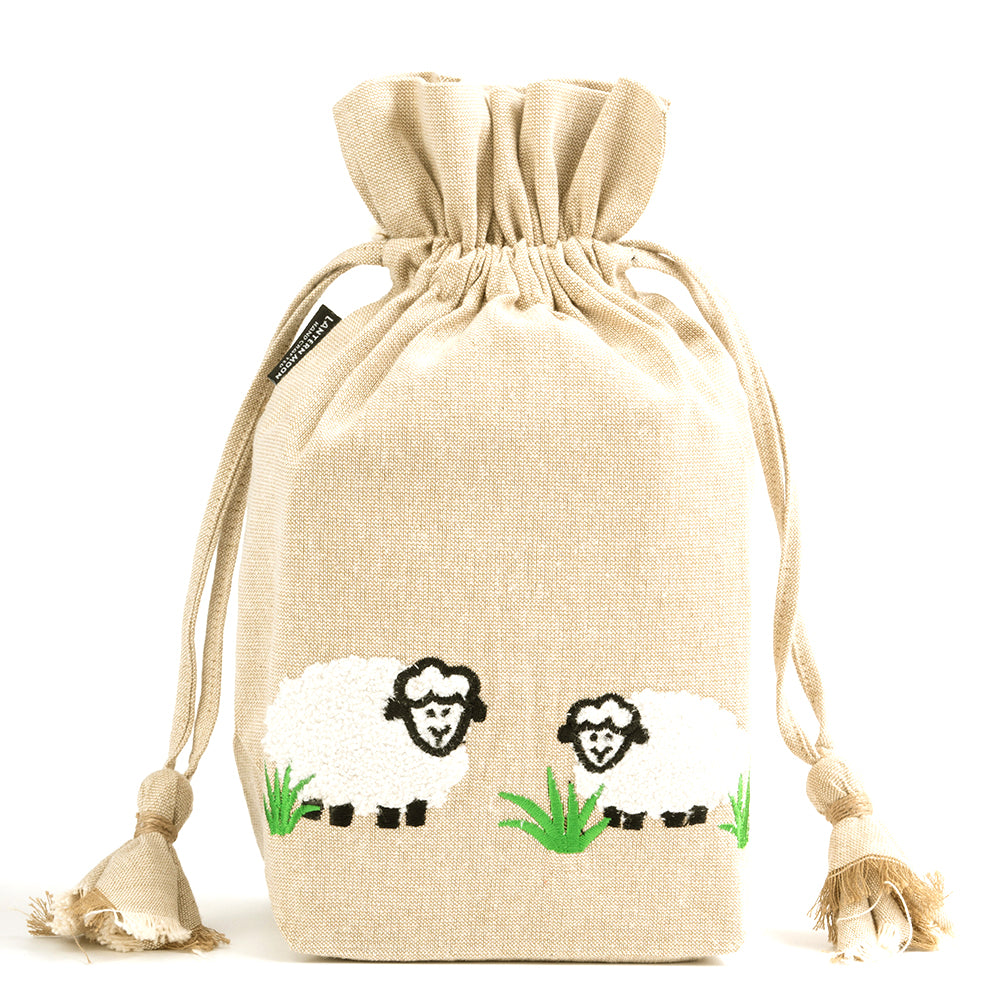 Lantern Moon Meadow Drawstring Bag - Natural (White Sheep)