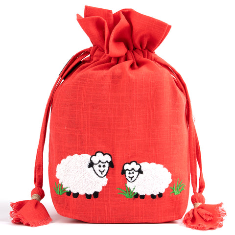 Lantern Moon Meadow Drawstring Bag - Red
