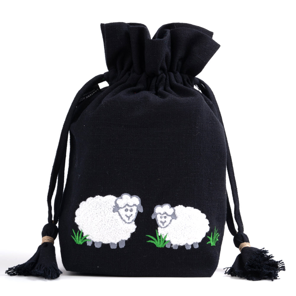Lantern Moon Meadow Drawstring Bag - Black