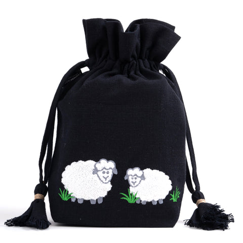 Lantern Moon Meadow Drawstring Bag - Black