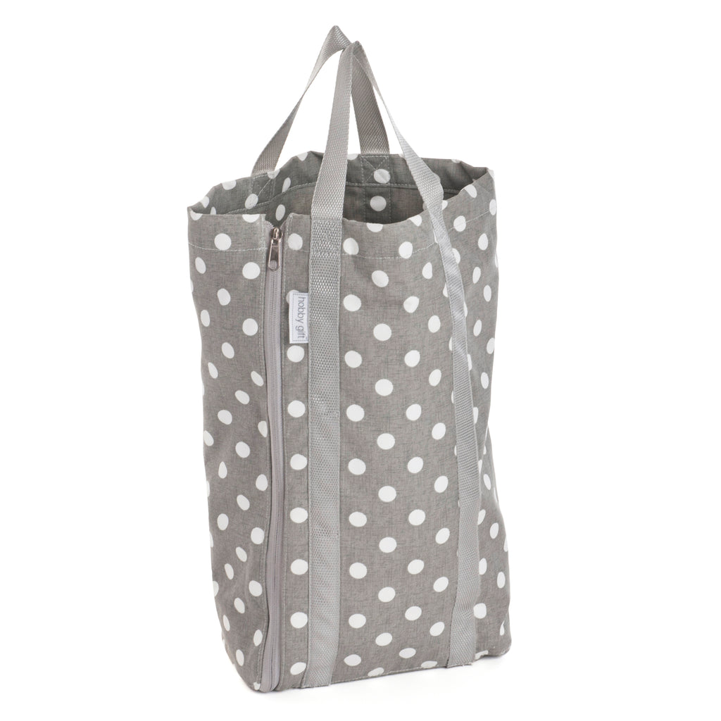 Knitting Bag with Pin Storafge - Grey Linen Polka Dot