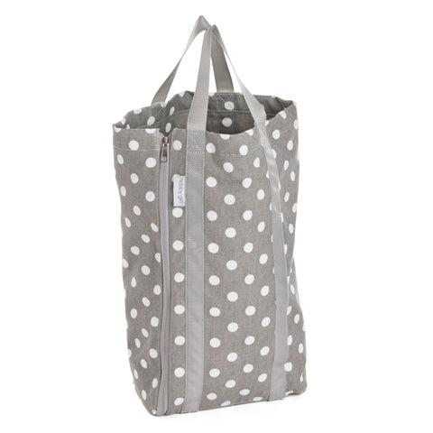 Knitting Bag with Pin Storafge - Grey Linen Polka Dot