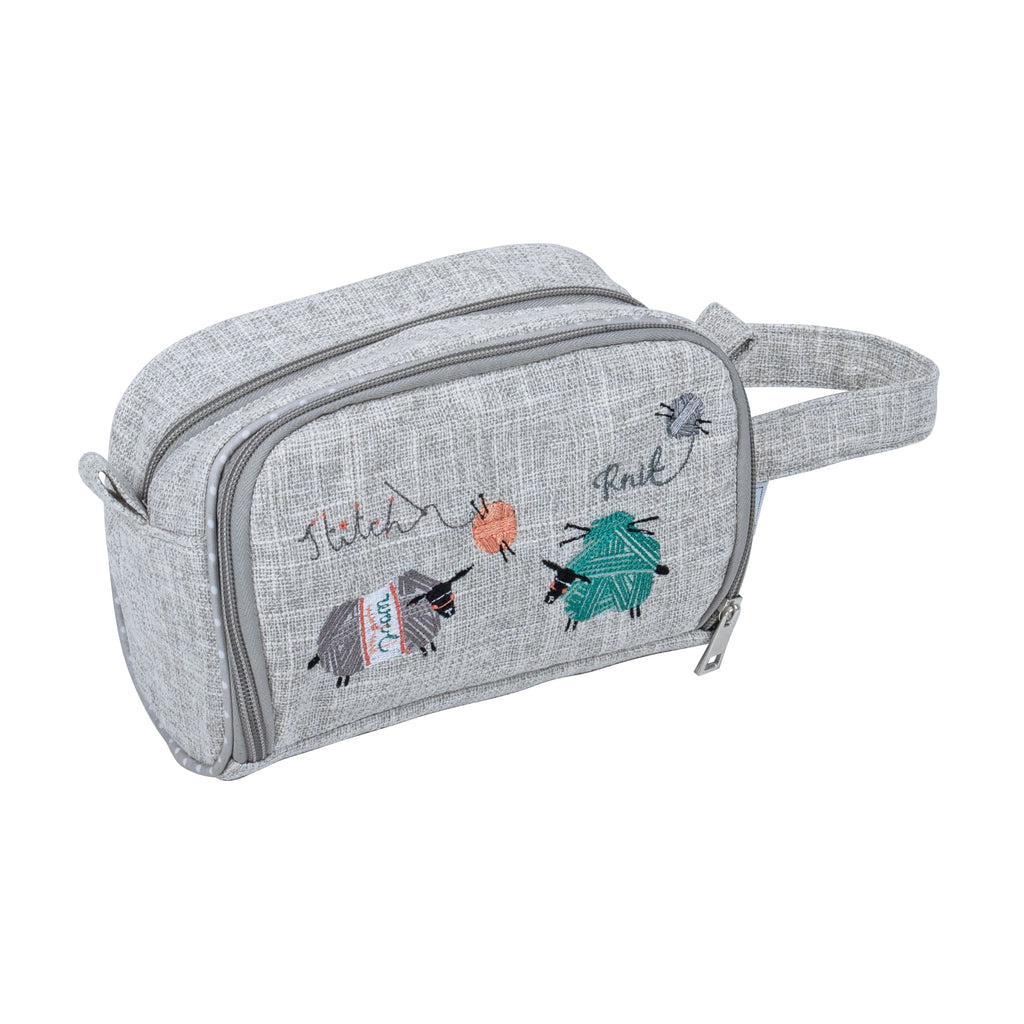 Crochet Bag with Hook Storage Pocket: Embroidered Sheep Design