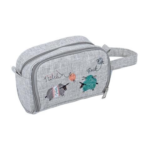 Crochet Bag with Hook Storage Pocket: Embroidered Sheep Design