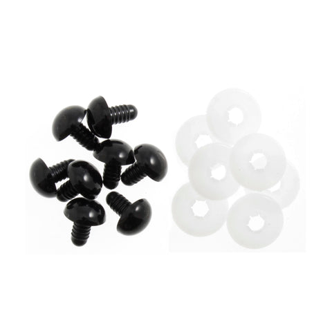 Solid Black Toy Eyes 9mm - 1 pair with backs