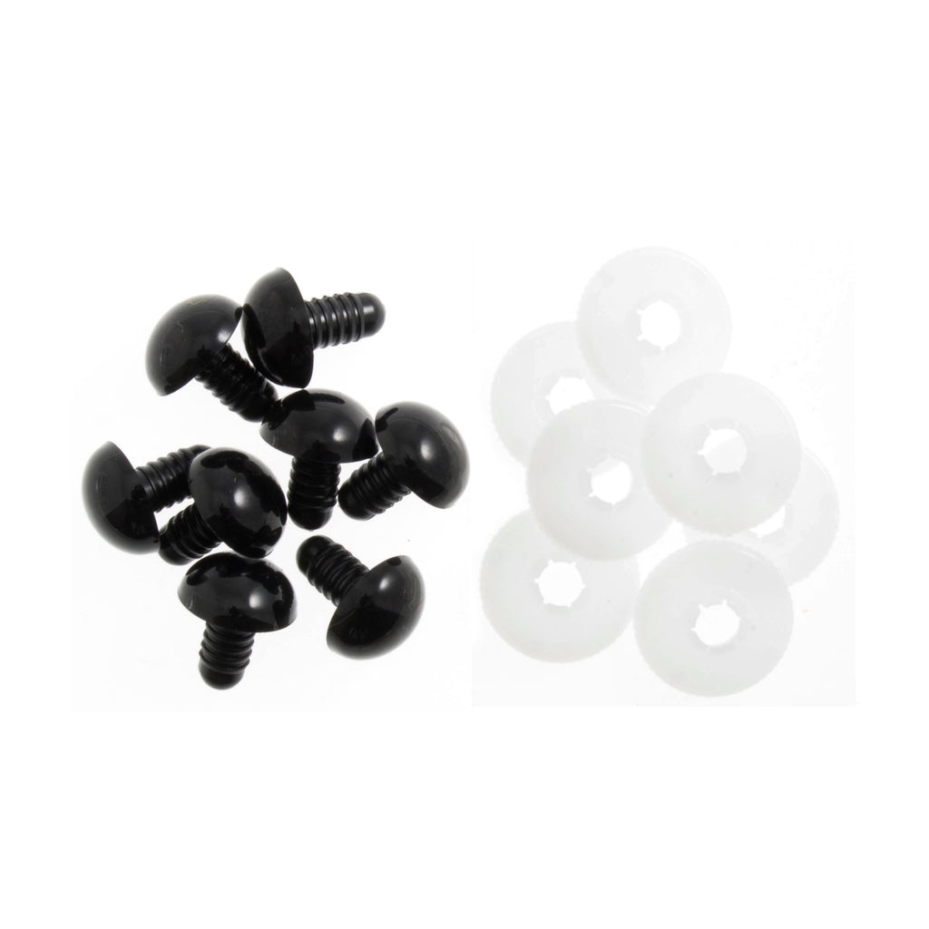 Solid Black Toy Eyes 12mm - 1 pair with backs