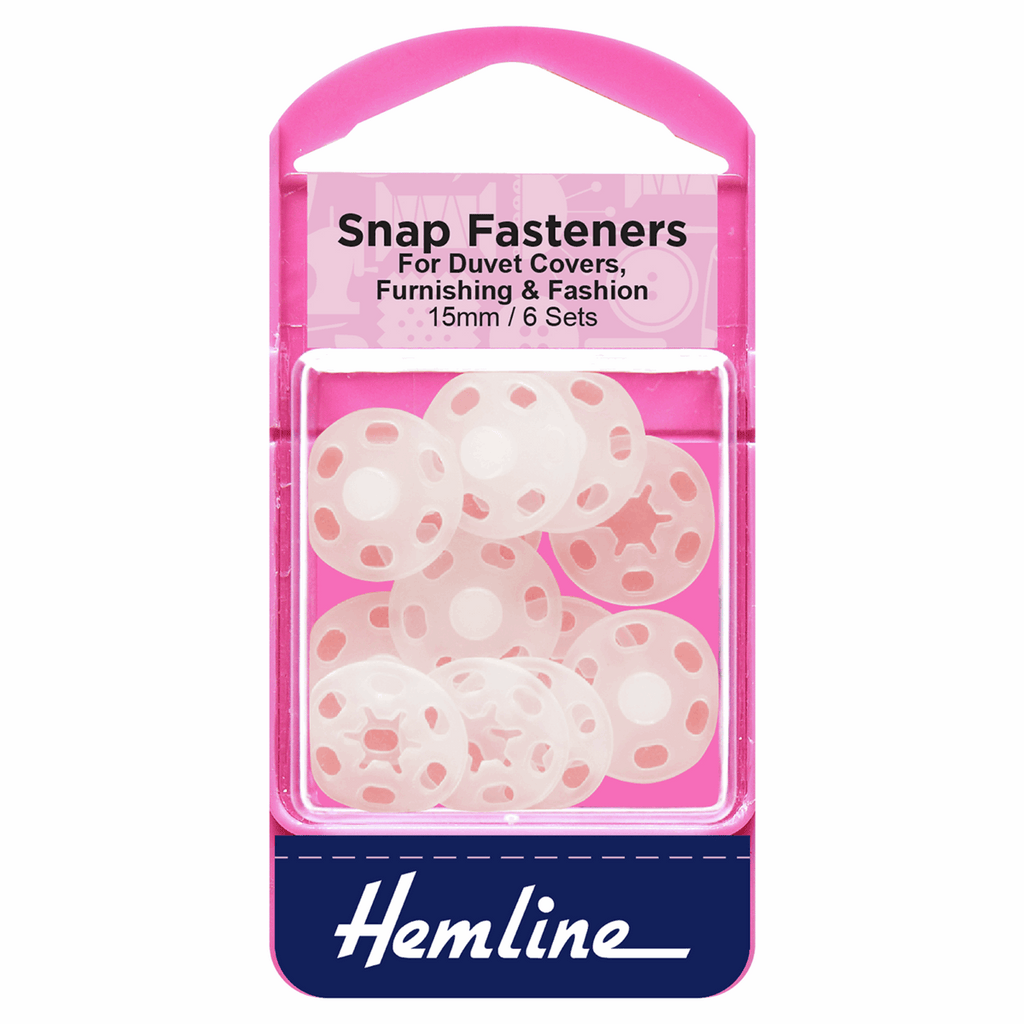 Snap Fasteners: Sew-on: Plastic: 15mm: Pack of 6